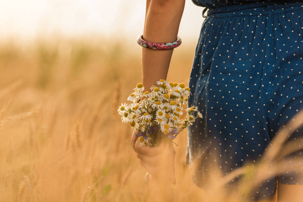 在麦田里捧着鲜花的女孩.照片 在麦田里捧着鲜花的女孩.照片
