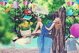 艺术拼贴画和美丽的女人图片