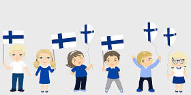 芬兰儿童旗和气球。芬兰节日平面设计