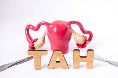 子宮的解剖形狀與卵巢是在稍微模糊的背景和前景是形成醫(yī)學(xué)縮寫的字母 (全腹部子宮切除術(shù)) 與重點(diǎn)在 word