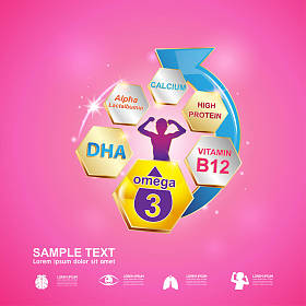 欧米茄3维生素和营养素的产品向量概念