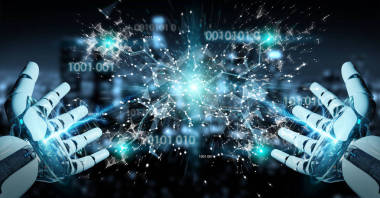 白色仿人手在模糊背景上使用數(shù)字地球顯式接口3d 渲染