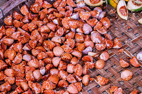 红槟榔新鲜槟榔在木托盘特写镜头