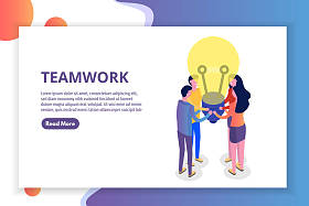 团队合作理念等距, 人与人携手合作, 业务团队解决方案。向量例