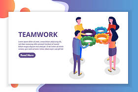 团队合作理念等距, 人与人携手合作, 业务团队解决方案。向量例