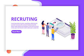 招聘, 求职等距概念。用于演示文稿、社交媒体、卡片、网络横幅。向量例
