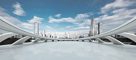 空荡荡的平台与现代城市景观深圳