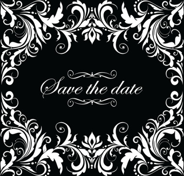老式婚禮邀請 (黑色和白色)
