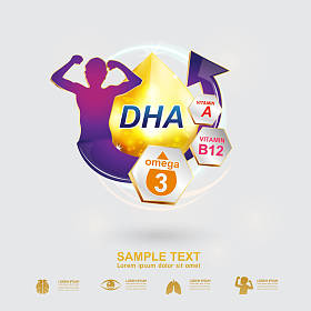 营养欧米茄3和维生素或钙徽标图标为儿童的产品向量