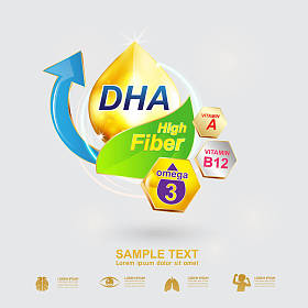 营养欧米茄3和维生素或钙徽标图标为儿童的产品向量