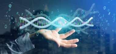 一個(gè)商人持有3d 渲染數(shù)據(jù)編碼 Dna 與二進(jìn)制文件周圍的看法