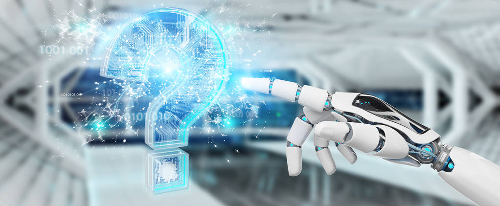 基于数字问号3d 渲染的模糊背景求解问题的机器人 基于数字问号3d 渲染的模糊背景求解问题的机器人