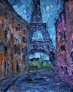 巴黎街的艺术画与埃菲尔铁塔