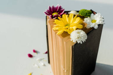 關(guān)閉開放的復(fù)古書籍與五顏六色的花朵