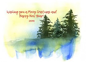 云杉。森林。圣诞新年2019年卡