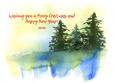 云杉。森林。圣诞新年2019年卡 云杉。森林。圣诞新年2019年卡