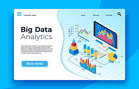 点对大数据进行分析。分析信息图统计仪表板。3d 向量例