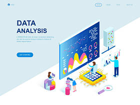 现代平面设计等距概念的审计, 数据分析装饰人物性格为网站和移动网站的发展。等点登录页模板。向量例