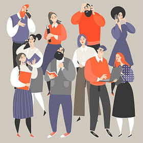 工作人员及其日常活动的矢量插图集。动画片字符