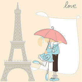 女孩在巴黎吻在伞下的孩子图片