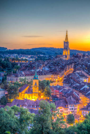 瑞士伯爾尼的日落美景照片