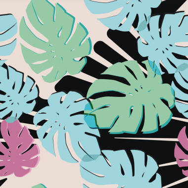 抽象顏色怪物熱帶葉子無(wú)縫向量樣式黑色白色背景