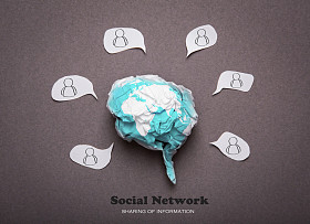 弄皱的纸大脑形状与社会网络概念