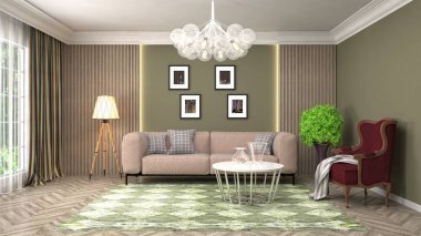 客廳的內(nèi)部。3d 插圖圖片