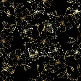 向量。亚麻花。雕刻的水墨艺术。黑色背景上的无缝图案。织物壁纸打印纹理