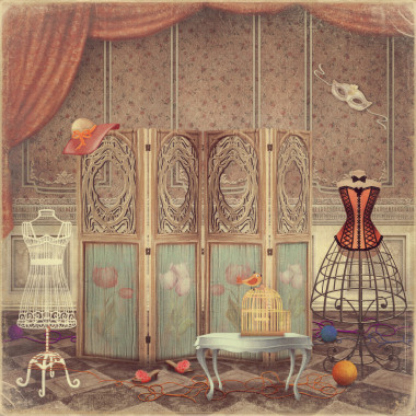 复古道具和在房间里，时尚的屏幕