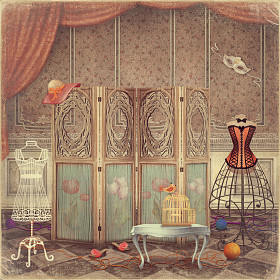 复古道具和在房间里，时尚的屏幕