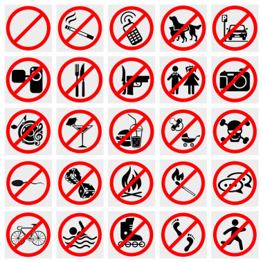 沒有停止的跡象。沒有吸煙、 沒有狗或 pets.set 禁止標(biāo)志。大套的有用和不尋常的禁止標(biāo)志