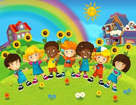 儿童的卡通-微笑的面孔横幅-图