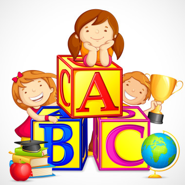 孩子們玩字母塊