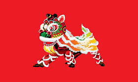蹲在各种颜色的中国狮子, 以飞溅的水墨画风格呈现。向量