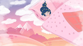 在粉红色的魔法世界的梦想女孩