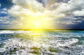 春天日落浪潮海夏天自然风景