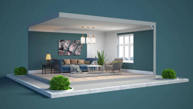 客廳內(nèi)的一個(gè)盒子里。3d 插圖