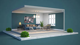 客厅内的一个盒子里。3d 插图