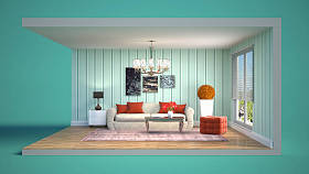 客厅内的一个盒子里。3d 插图