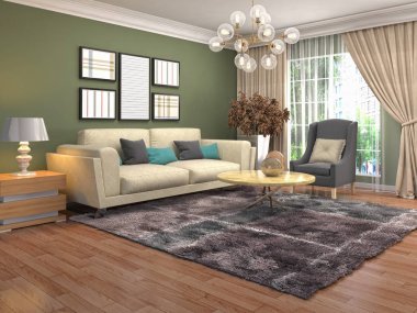 客廳的內(nèi)部。3d 插圖