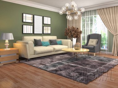 客廳的內(nèi)部。3d 插圖