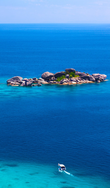 热带海和高速船，站在岸边附近