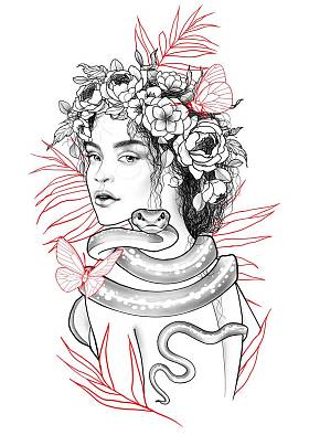 妇女与蛇, 纹身剪影照片