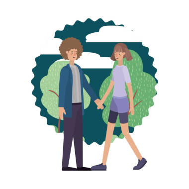 年轻夫妇在景观头像字符