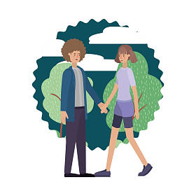 年轻夫妇在景观头像字符