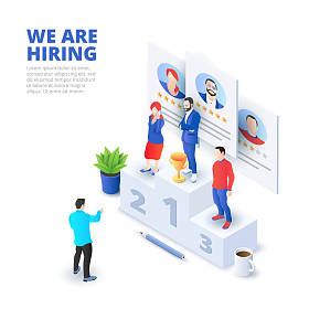 招聘和招聘等距向量例证。招聘资源、研究和选择。员工招聘申请