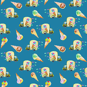 水彩冰淇淋车和冰淇淋锥无缝图案