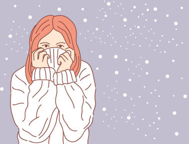 可愛的女孩在雪背景 (向量例證)