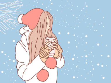 可愛的女孩在雪背景 (向量例證)